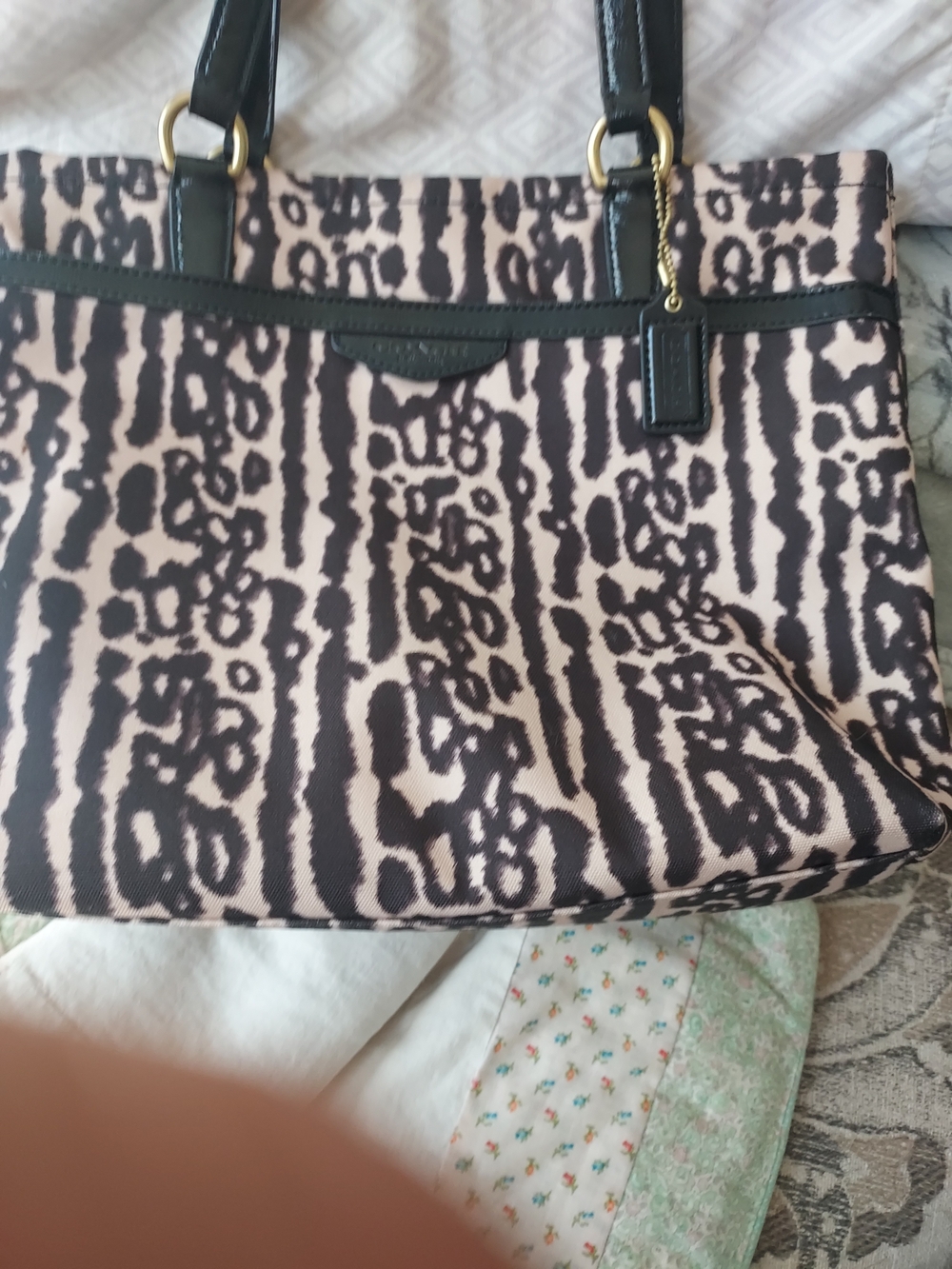 Coach Women's Animal Print Tote Bag with Black Trim